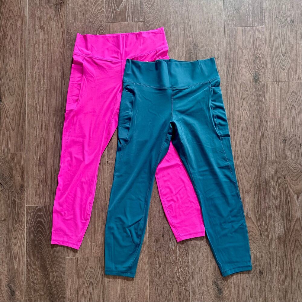 Members Mark Leggings Everyday High Rise Ankle Length  Bundle of 2 Pink Teal XL